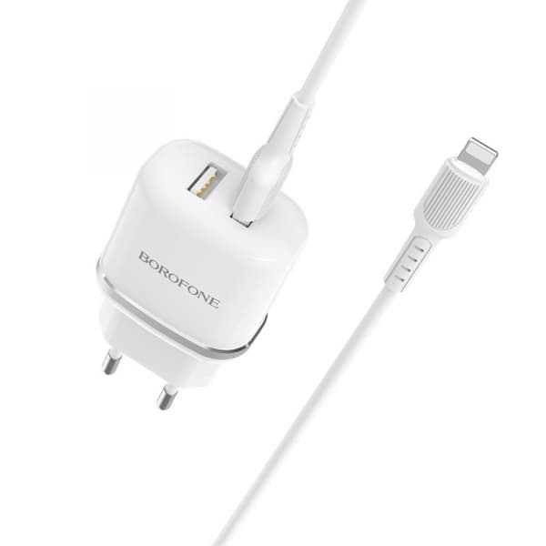 Комплект зарядки Lightning Borofone BA25A, 2 USB, 2.4А, белый