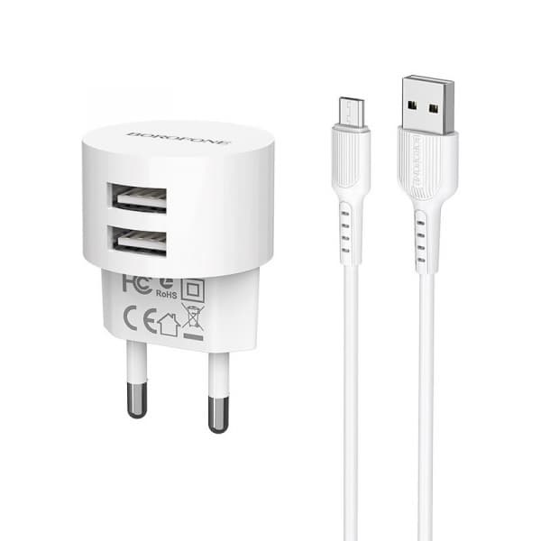 Комплект зарядки Micro USB Borofone BA23A Brilliant, 2 USB, 2.4А
