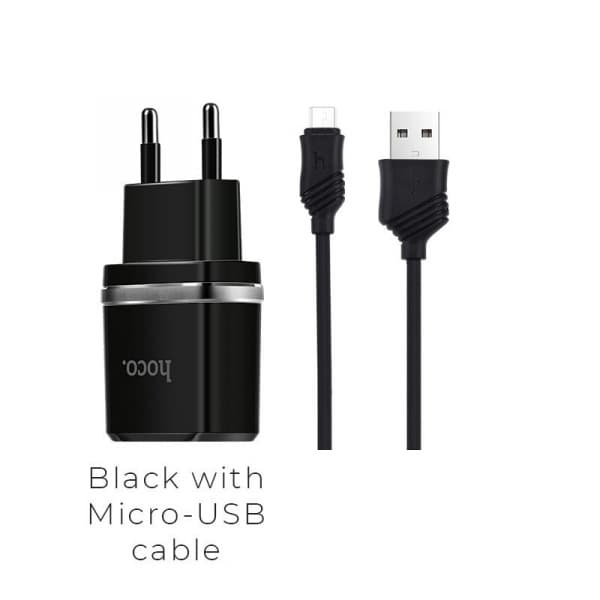 Комплект зарядки Micro USB Hoco C12 Smart, 2 USB, 2.4А, черный