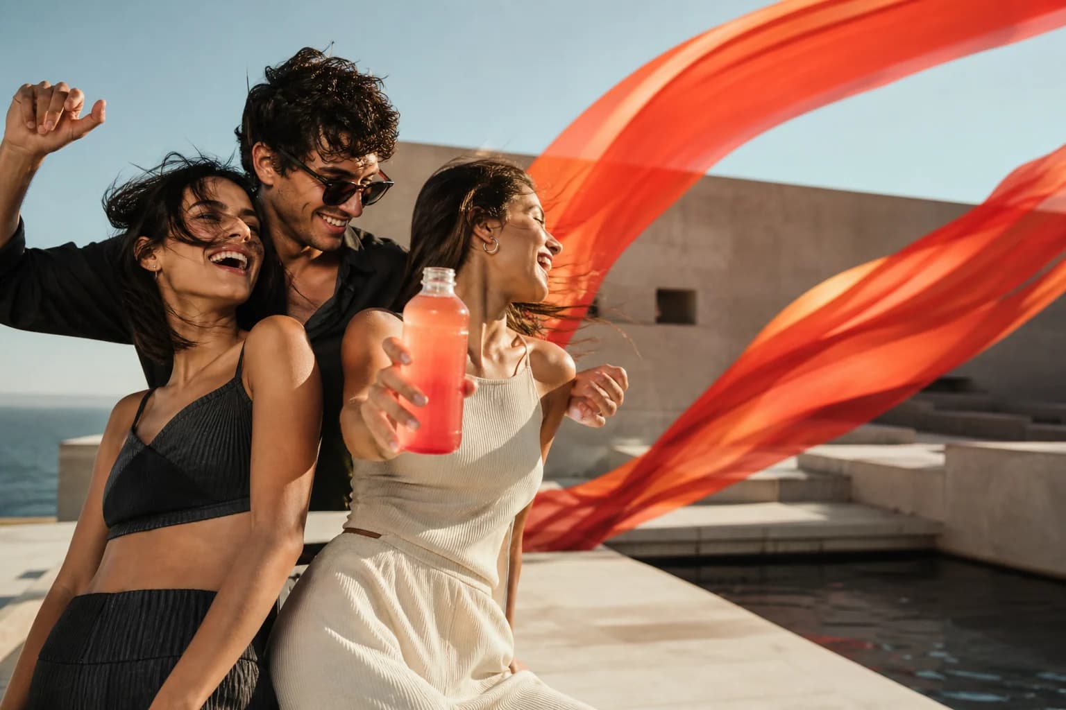 Original VITON13 lifestyle campaign with friends on a sunlit terrace