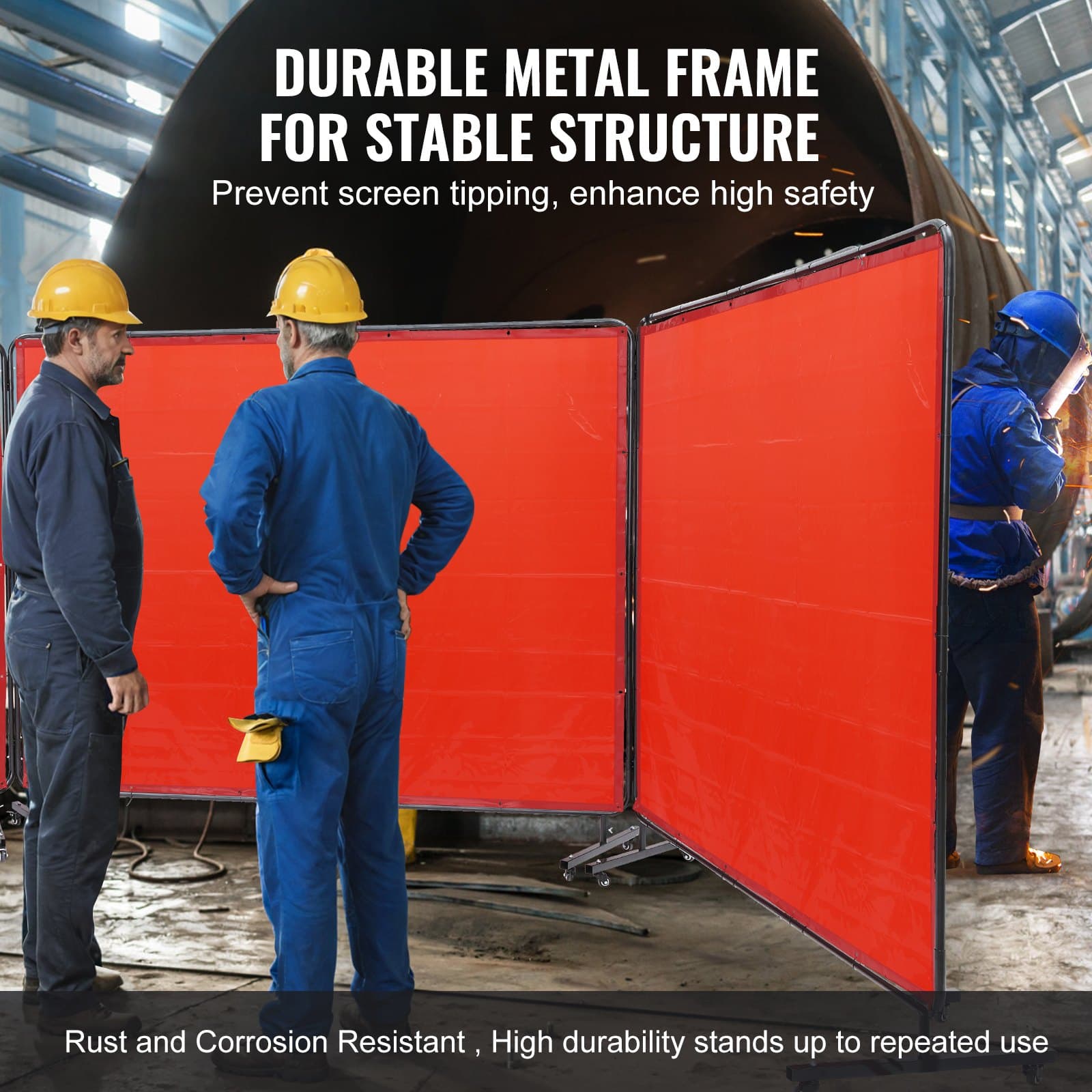 Welding Screen With Frame, 6X 8 3 Panel Welding Curtain Screens, Flame-Resistant Vinyl Welding Protection Screen On 12 Swivel Wheels