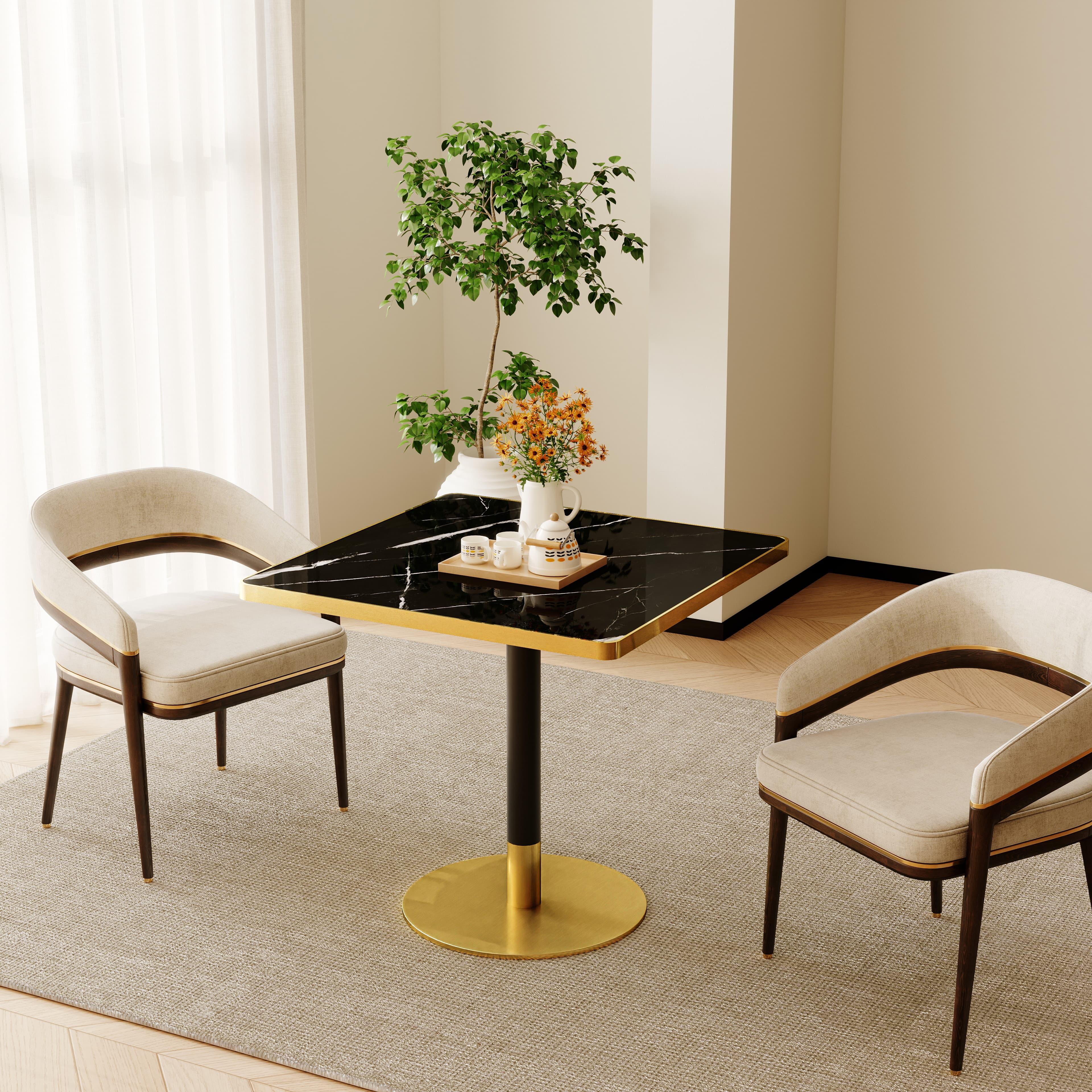 Square Modern Dinning Table 31.5 Inches Bistro Table Tulip Table With Faux Marble Top,Easy Assemble,Sturdy Metal Frame Diameter