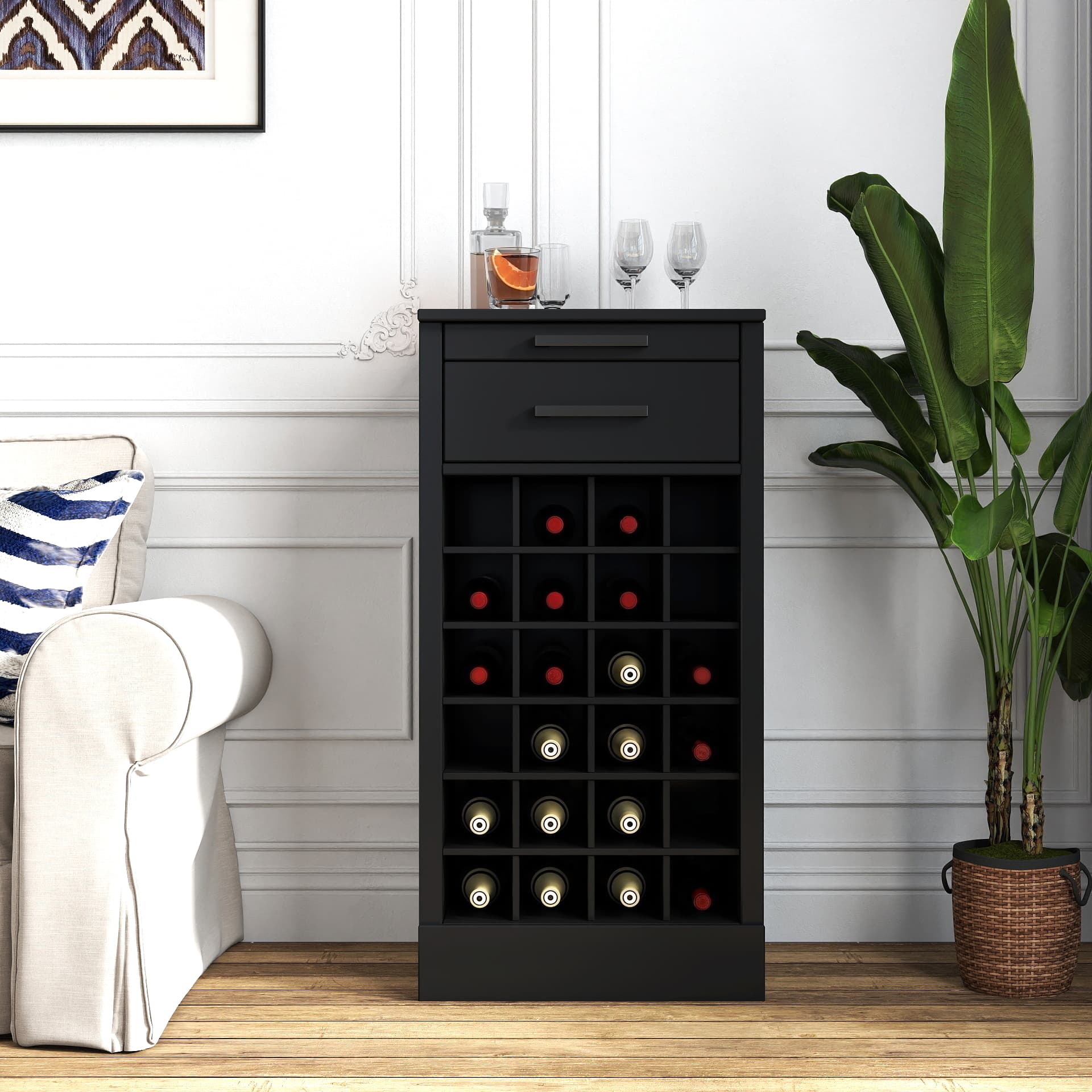 Black Color Modular 24 Wine Bar Cabinet Buffet Cabinet