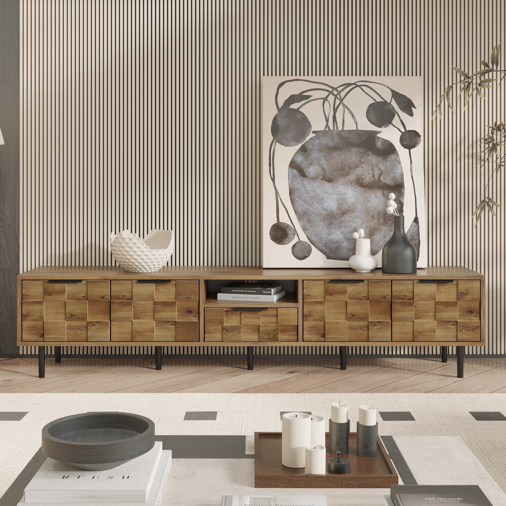 78 TV Stand For 85 75 65 Inch TV, TV Consoles For Living Room, Entertainment Center Wood TV Media With Storage