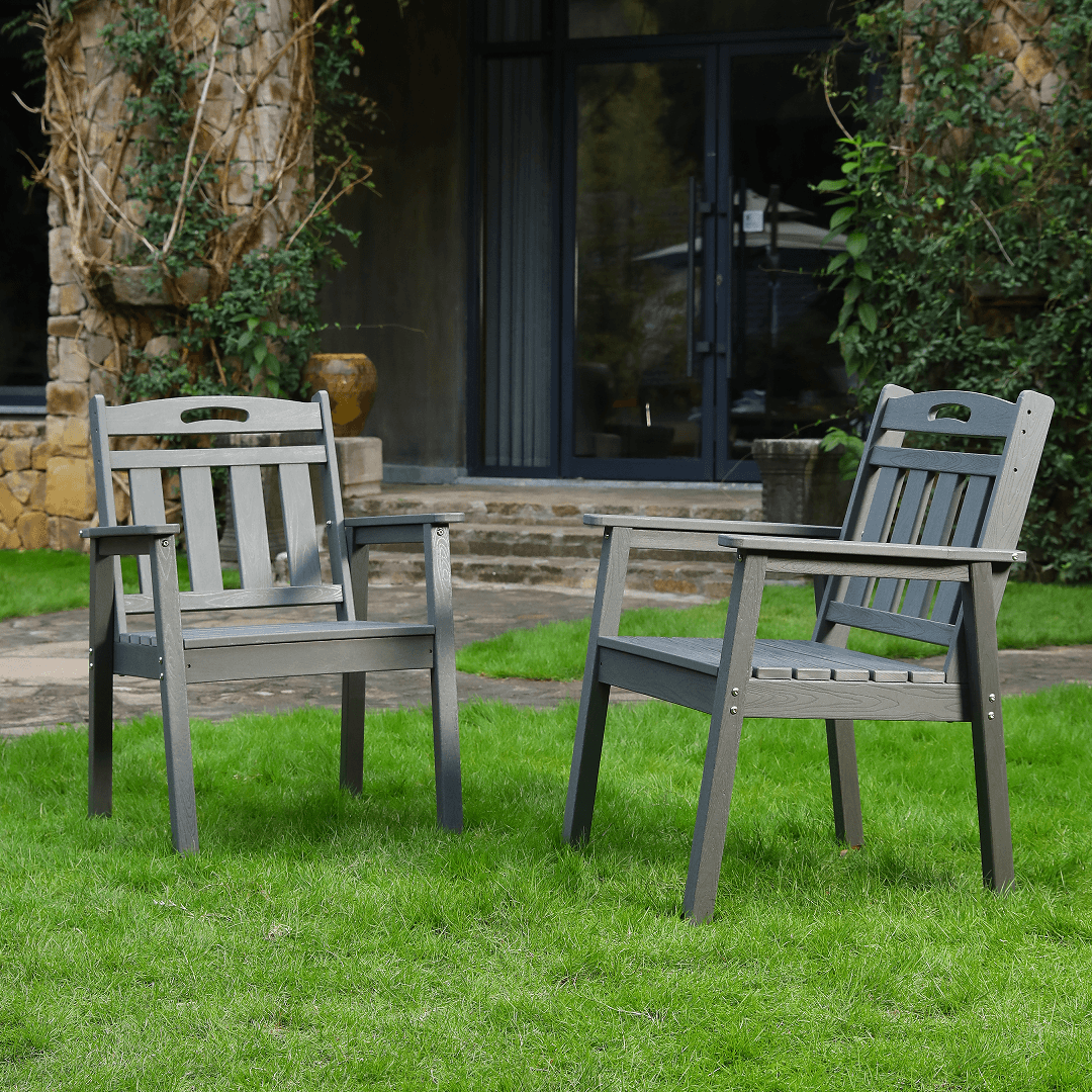 HDPE Outdoor Terrace Dining Chair Set, Low Maintenance - For Gardens, Backyards, And Decks - Grey Vertical Backrest