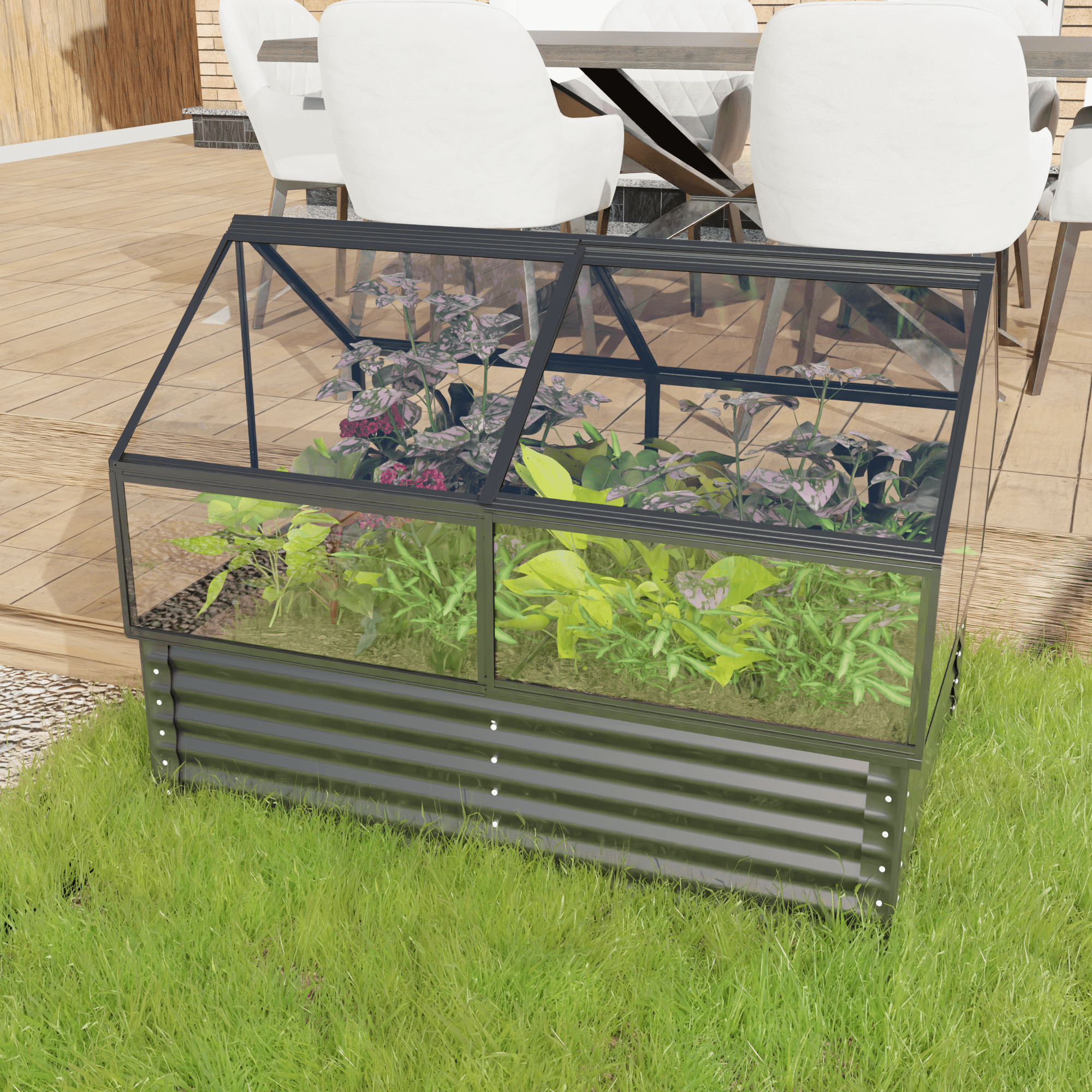 Large Greenhouse And Raised Flower Bed For Outdoors Plant Vegetable Box 68.7 X 45X 51.5
