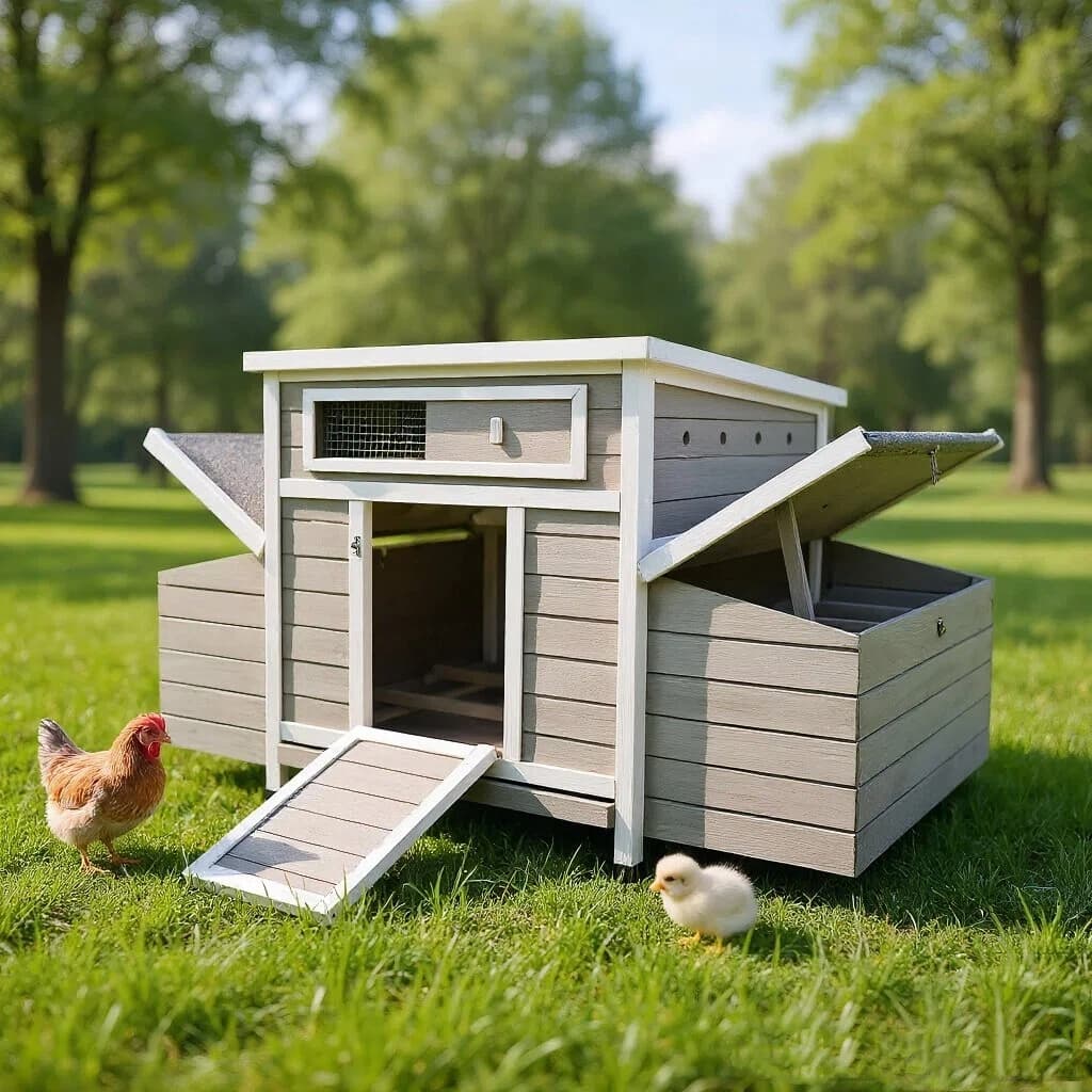 Large Wooden Chicken Coop Outdoor Hen House Poultry Cage For Outdoor With 2 Sides Nesting Boxes