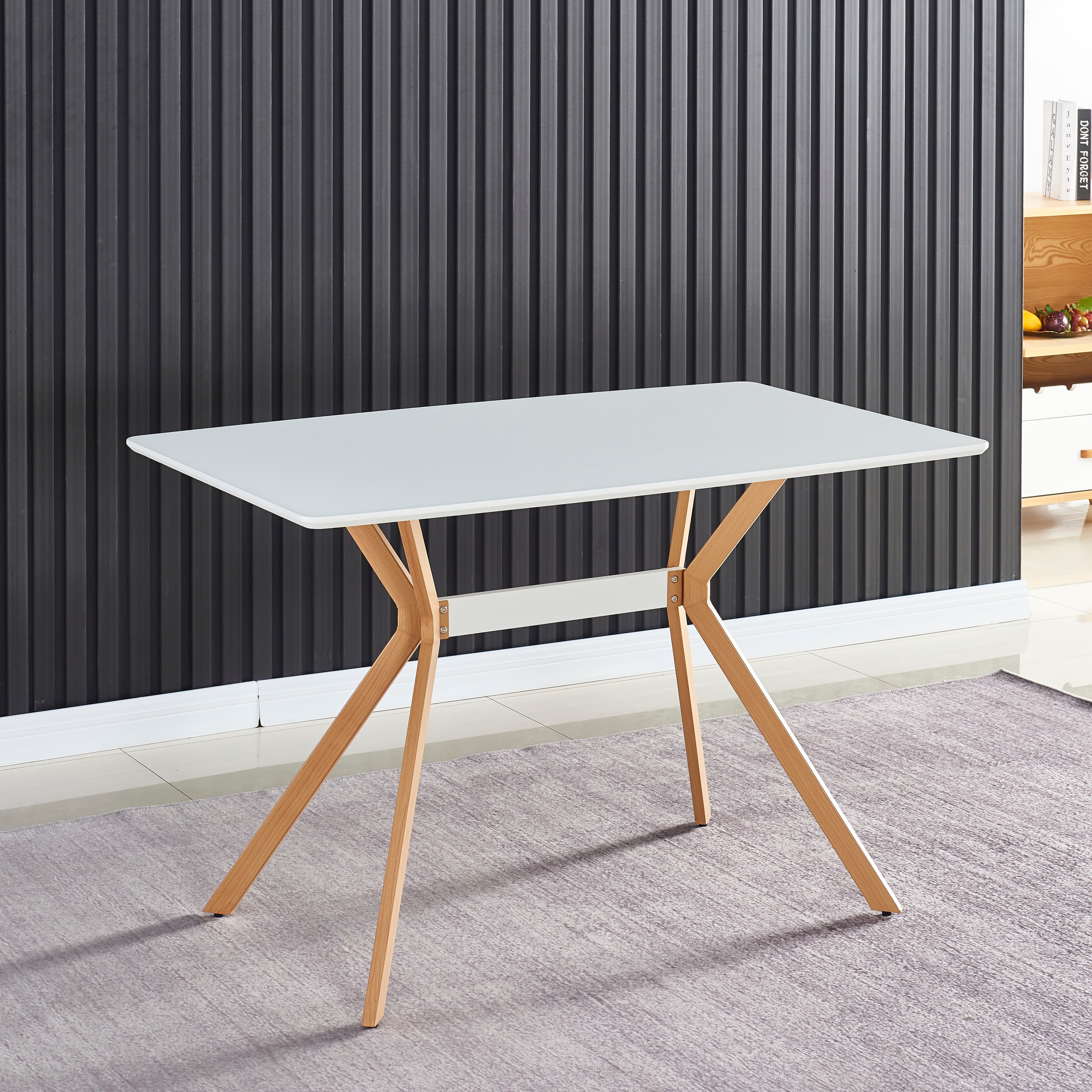 Modern Minimalist StyleDining Table MDF Anti-Scratch Top Metal Shelf Metal Heat Transfer Legs Leveling Feet For Dining Room Kitchen Office Table X 1 White