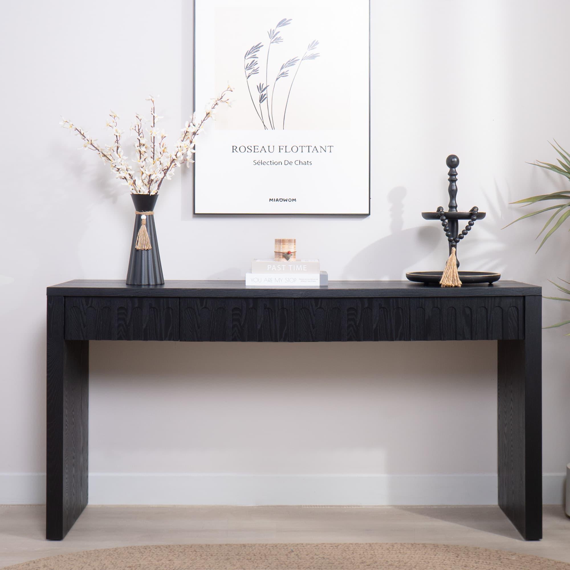 Modern Black Console Table With 4 Drawers 59.2 Entryway Table With Storage