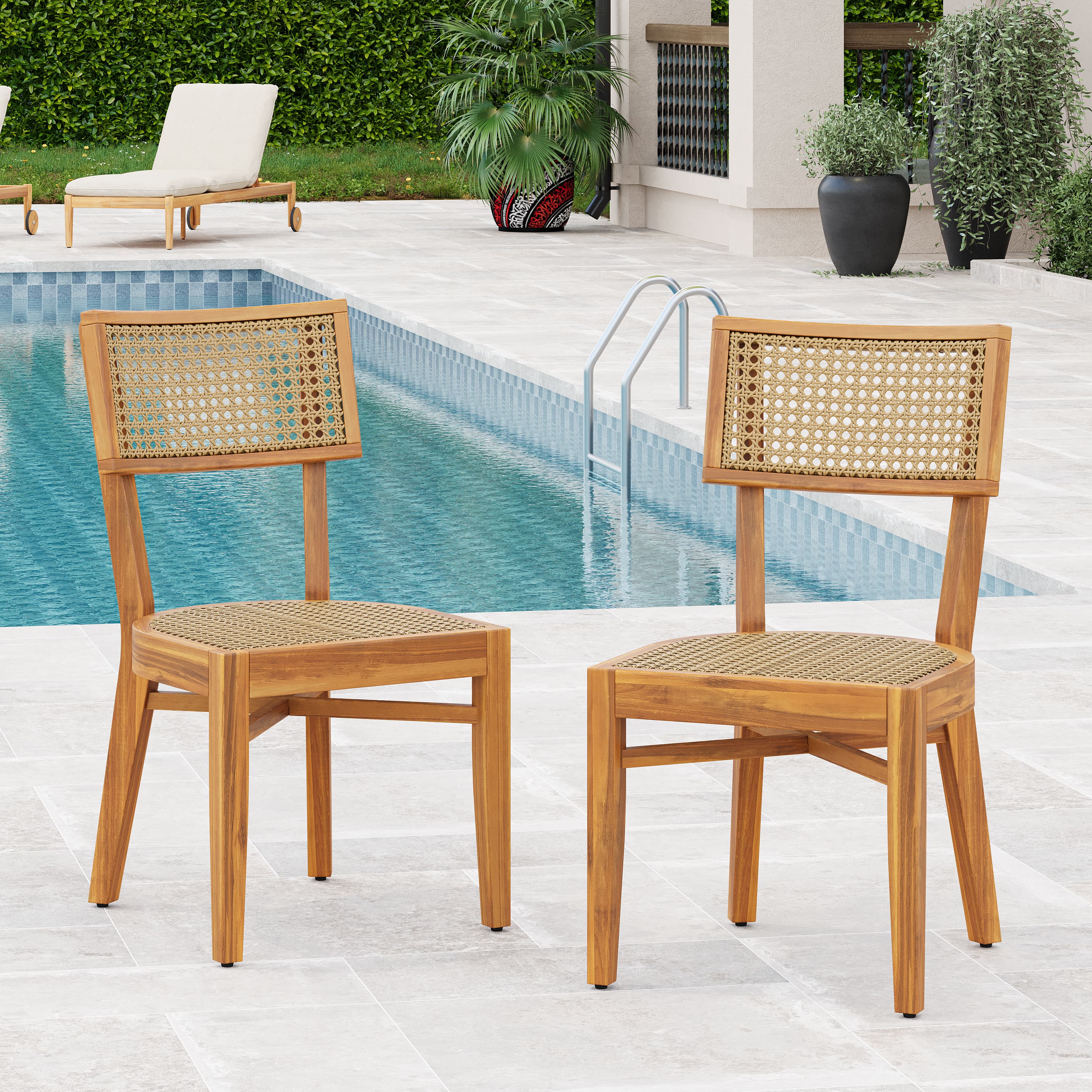 Netro Acacia Wood Dining Chair With Light Brown Wicker