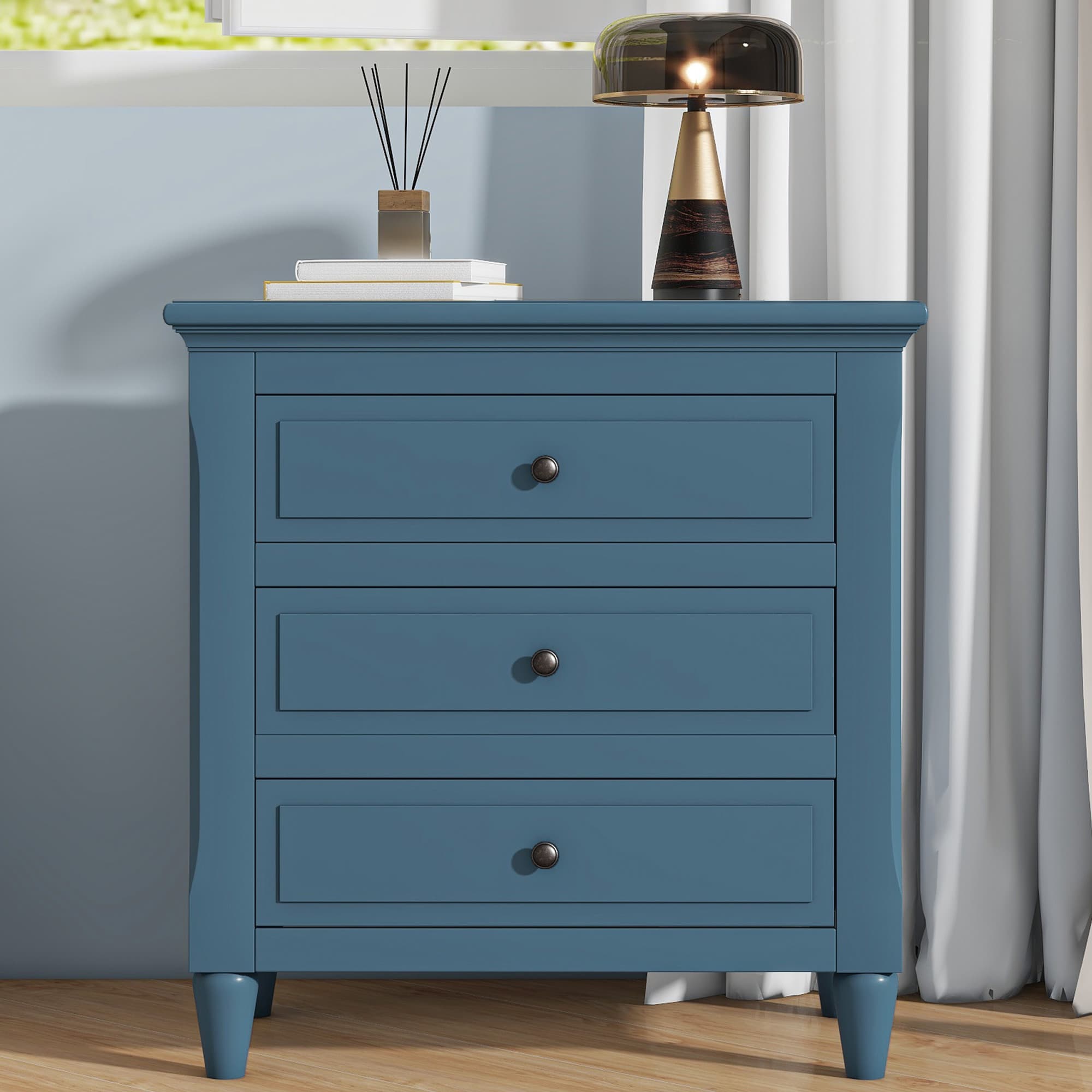 U-STYLE 28 Pine Wood Nightstand With 3 Drawers And Smooth Gliding Rails Simple Bedside Cabinet With Metal Handle Minimalist Sofa Side Table With Rubber Legs For Bedroom Sofa Couch Office
