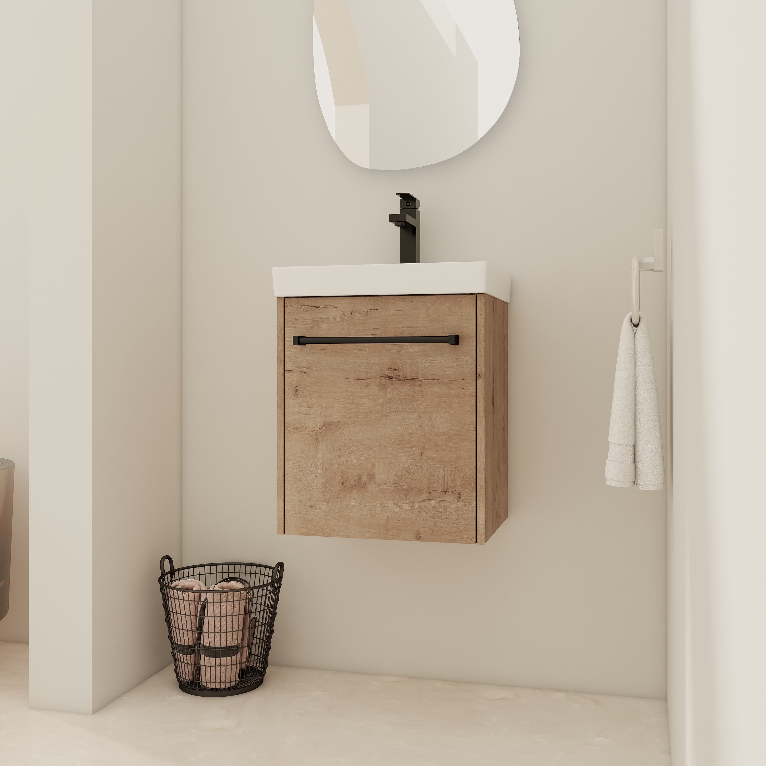 18 Floating Wall- Mounted Bathroom Vanity With Ceramic Sink & Soft- Close Cabinet Door For Small Bathroom