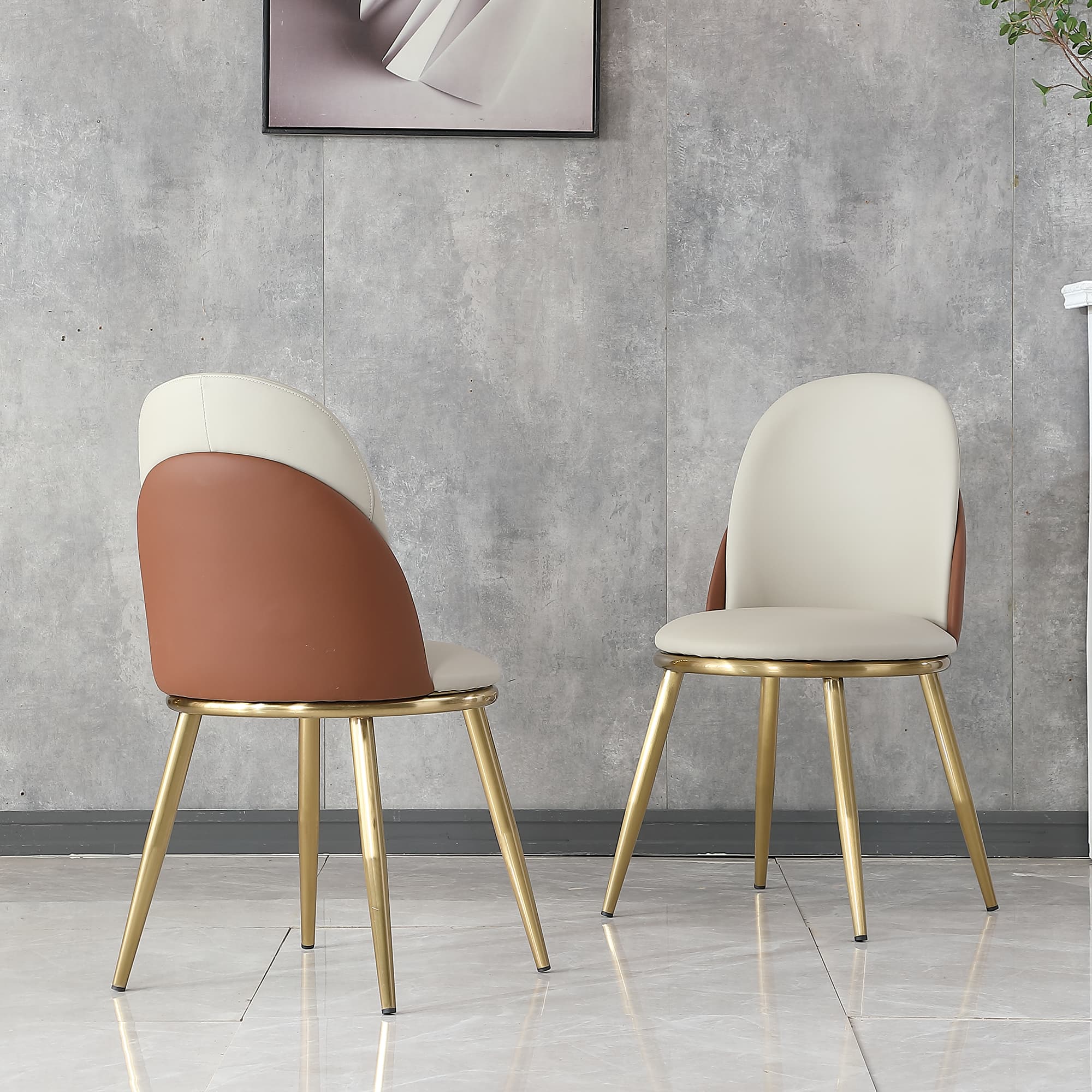 Dining Chairs Set Of 2, Modern PU Leather Dining Gold Metal Legs For Living Kitchen Dining Room Beige Set Of 2