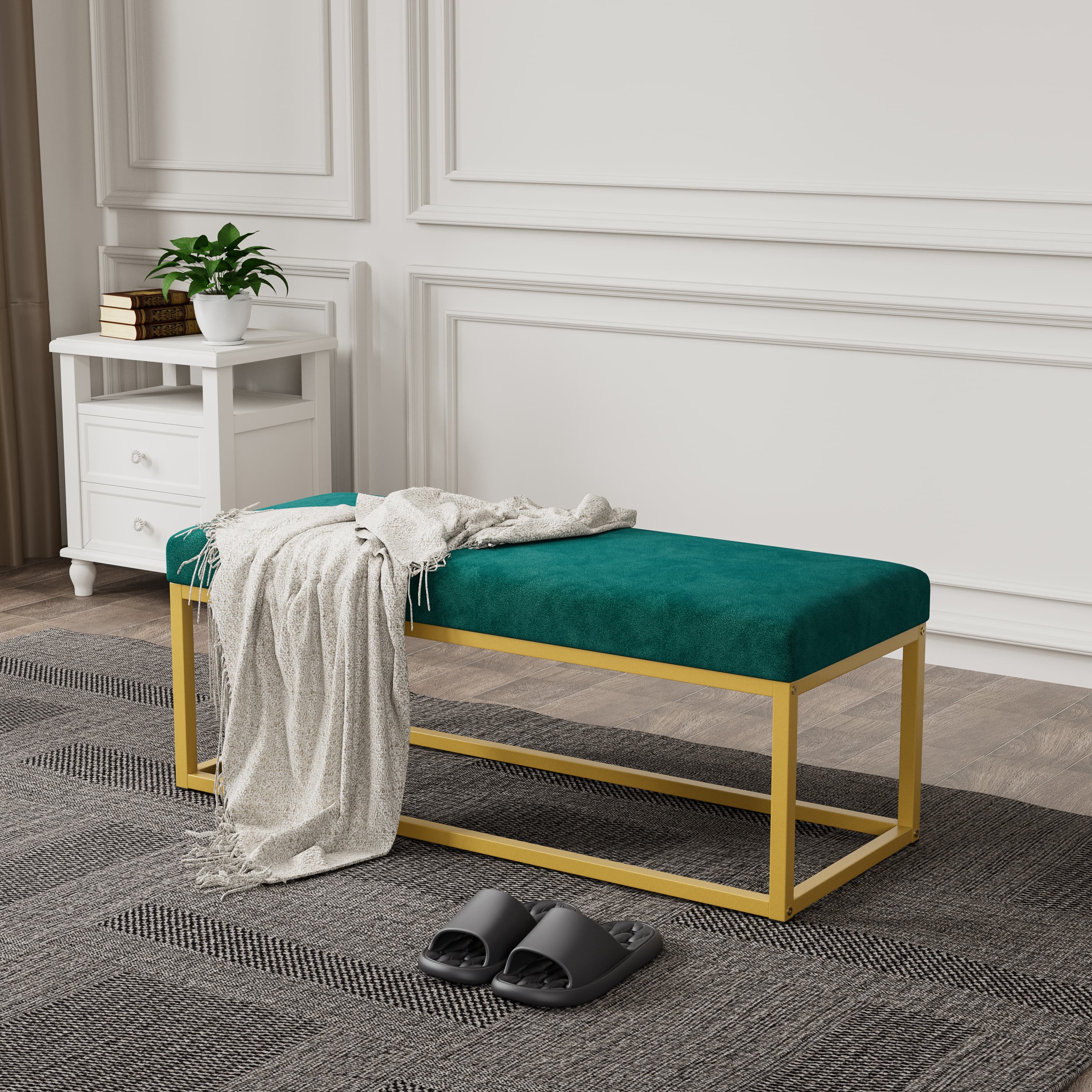 Storage Bench For Entryway, Bench With Steel Frame,, Synthetic Leather, Living Dining Room, Mid-Century Modern, Loads 600 Lb