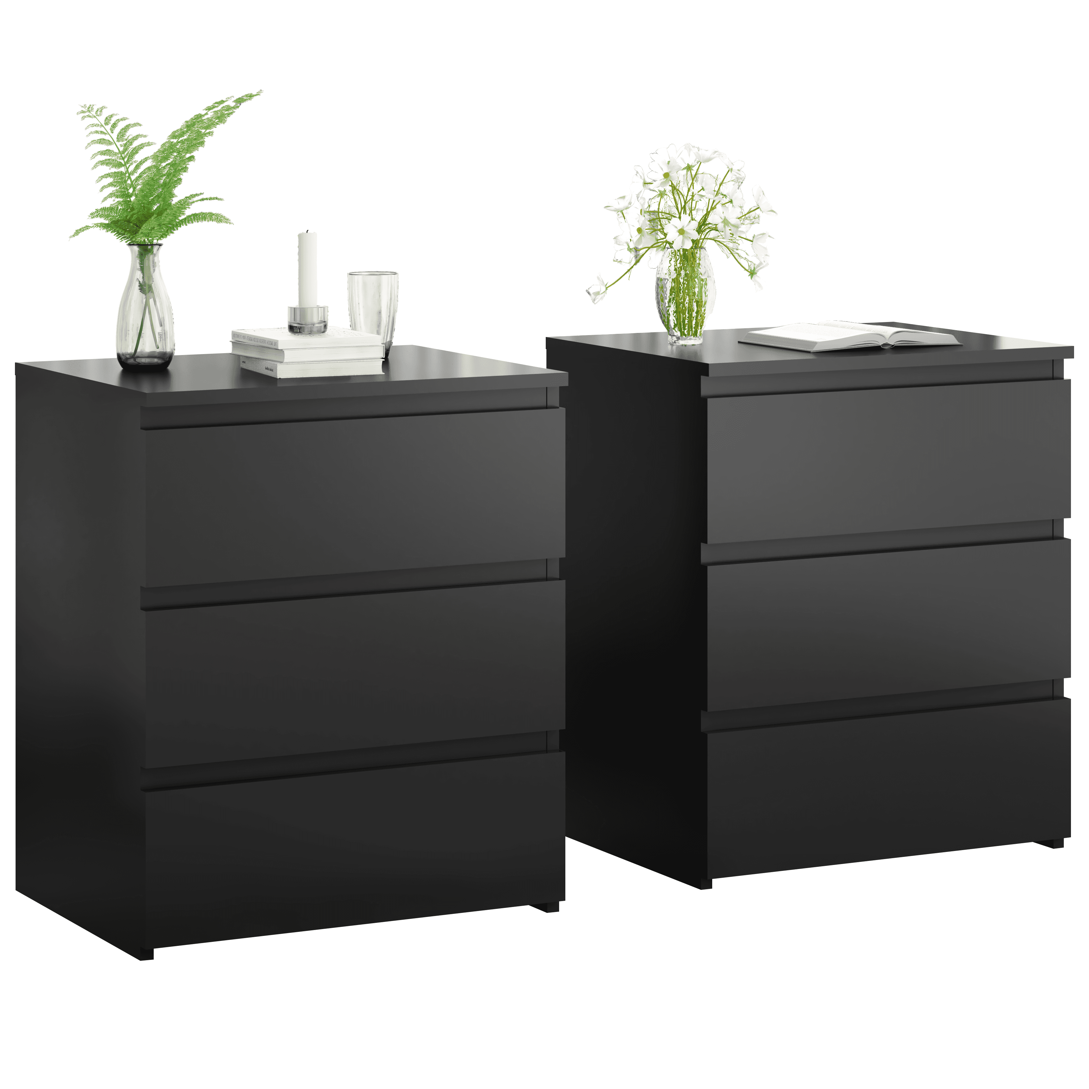 Set Of 2 3 Drawer Dresser, Small Dresser For Closet, Wooden Nightstand For Bedroom, Chest Of Drawers Side Table Storage Cabinet For Home Office Entryway Hallway, Each Box Contains Two Side Tables