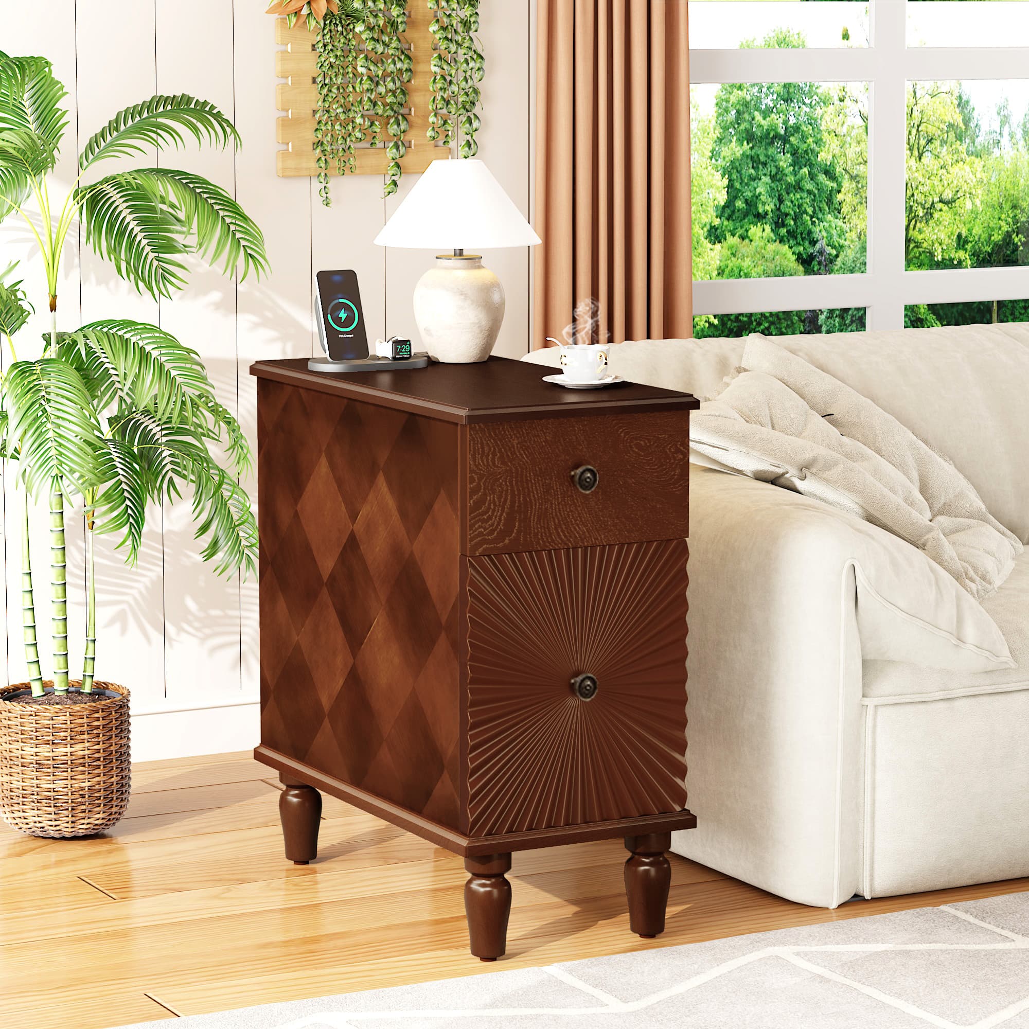 2 Drawer Modern Sofa Side Table, Narrow Side Table, Slim Nightstand For Living Room, BedroomExpect Arrival Date 2025 4 16