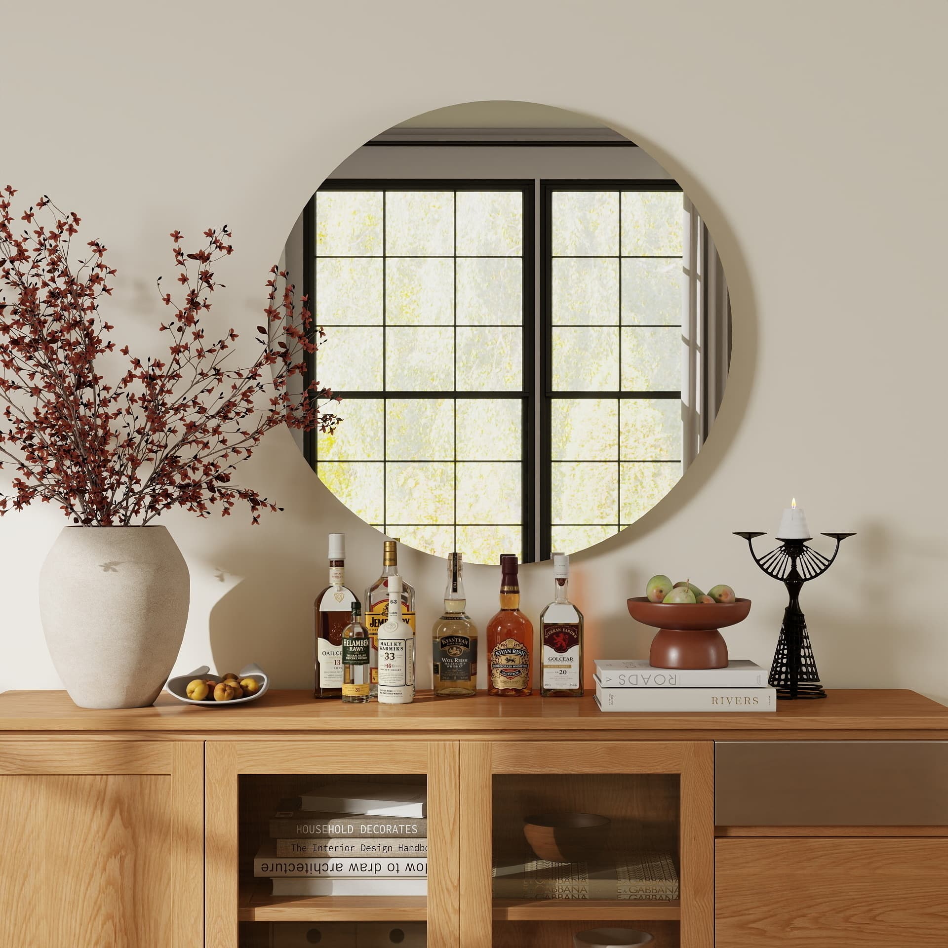 70cm Bathroom Mirror, Round Mirror, Matte White Backboard