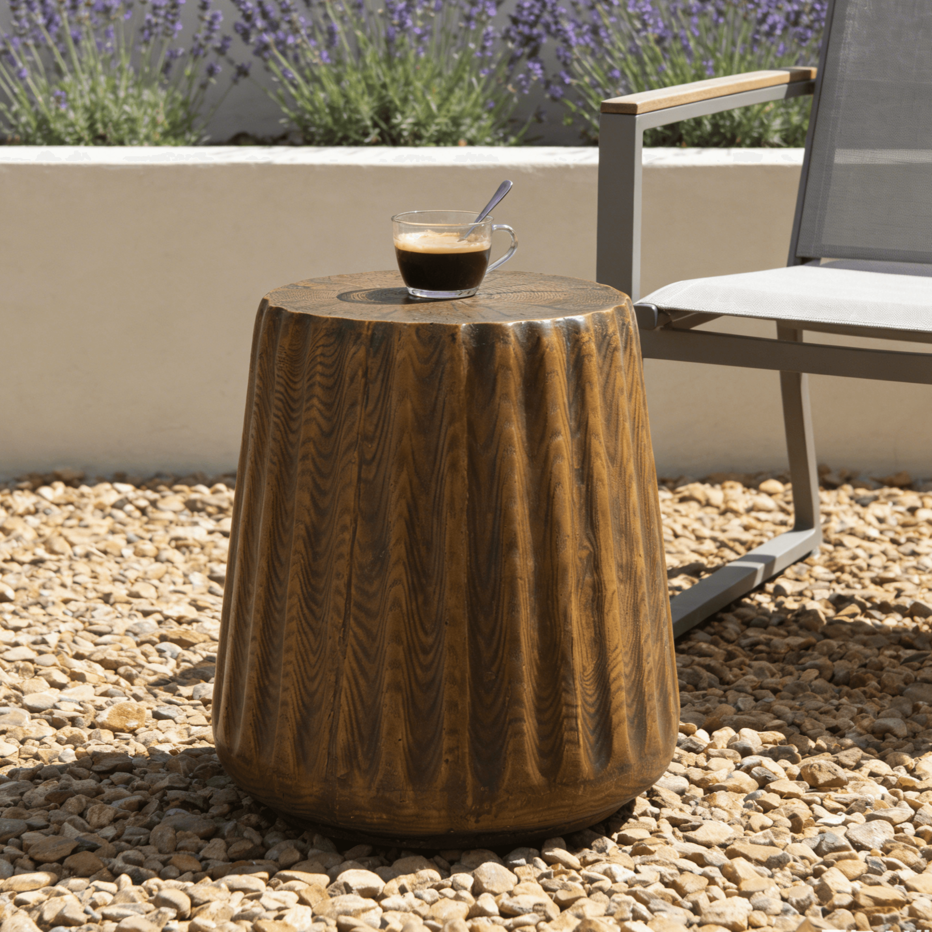 MGO Outdoor Indoor Side Table - Durable Tree Stump Style End Table For Patio, Garden, Living Room, 16.61 Height, Brown Wood Grain Finish