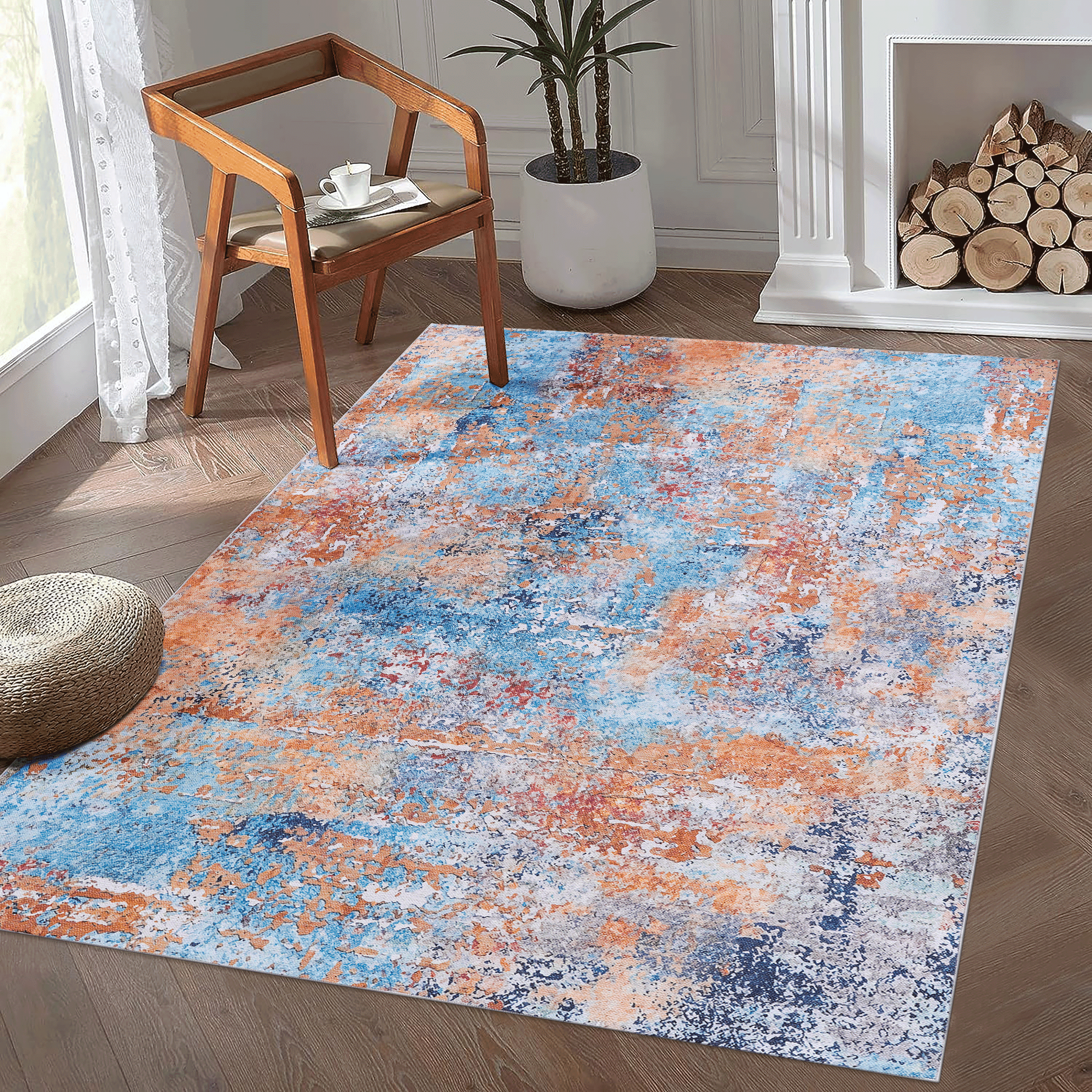 MAVAL Multi Washable Rug 3x5 Area Rug Multi, 3' X 5'