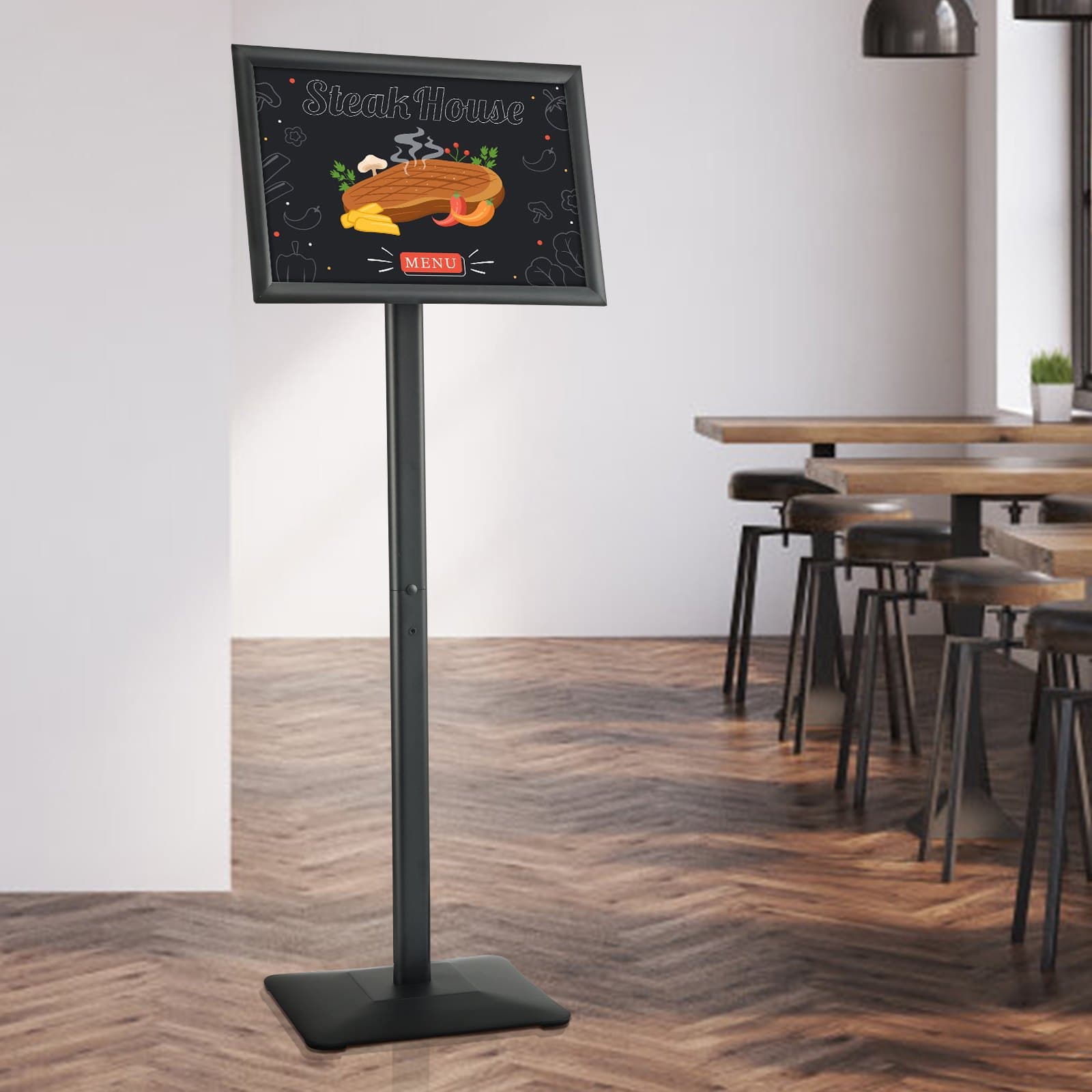 Pedestal Sign Holder, 11 X 17 Inch Vertical And Horizontal Adjustable Poster Stand, Heavy-Duty Floor Standing Sign Holder With Metal Base For Display, Advertisement, And Outdoor, Black