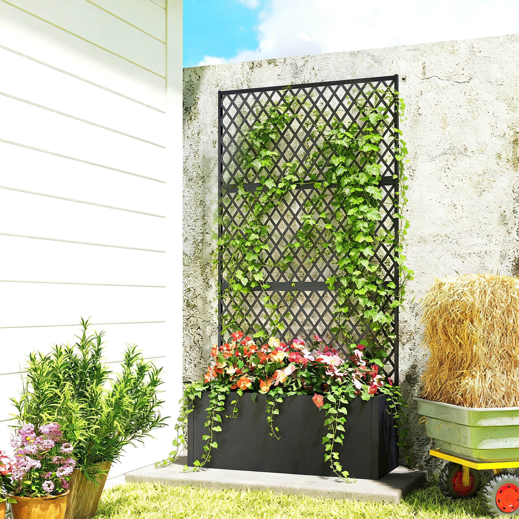 Metal Planter Box With Trellis