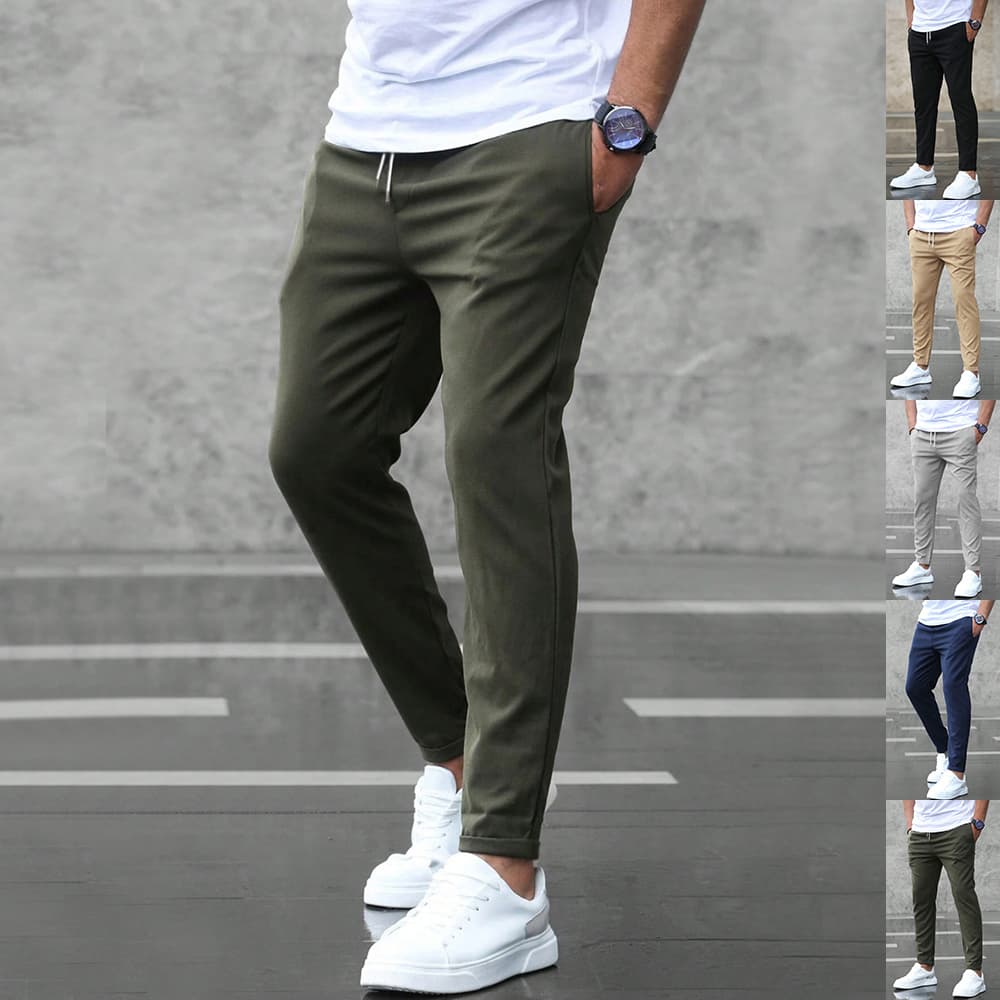 Men's Casual Drawstring Trousers With Pockets Fashion Slim Fit Skinny Pencil Pants Clothing