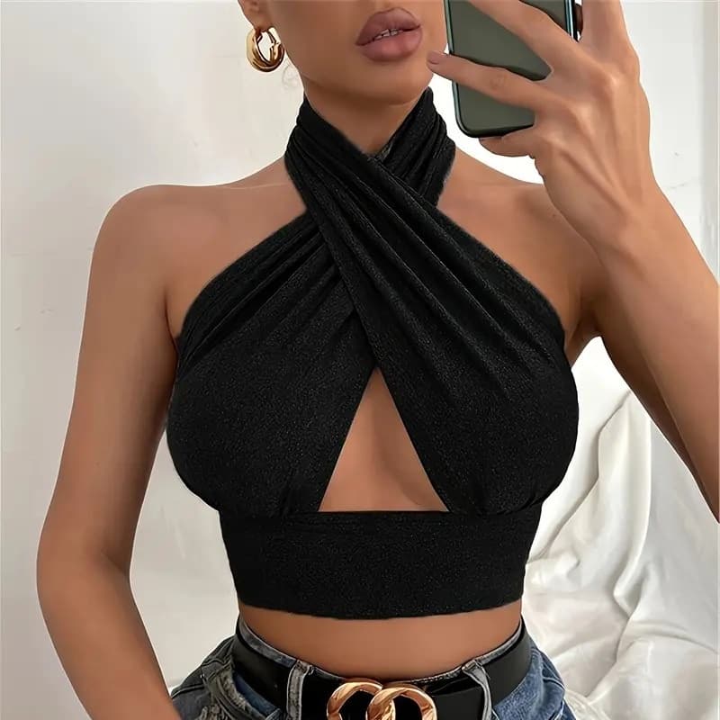 Ladies Summer Vest Cross Halter Sleeveless