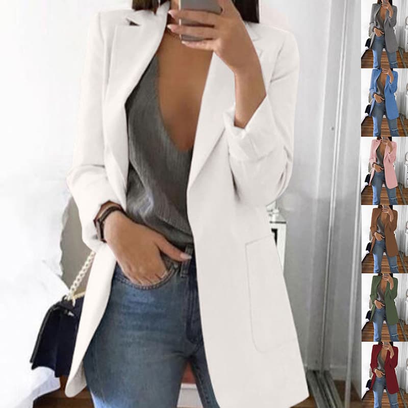 Slim Fit Lapel Blazer Women's Elegant Single Breasted Cardigan Jacket For Office Work