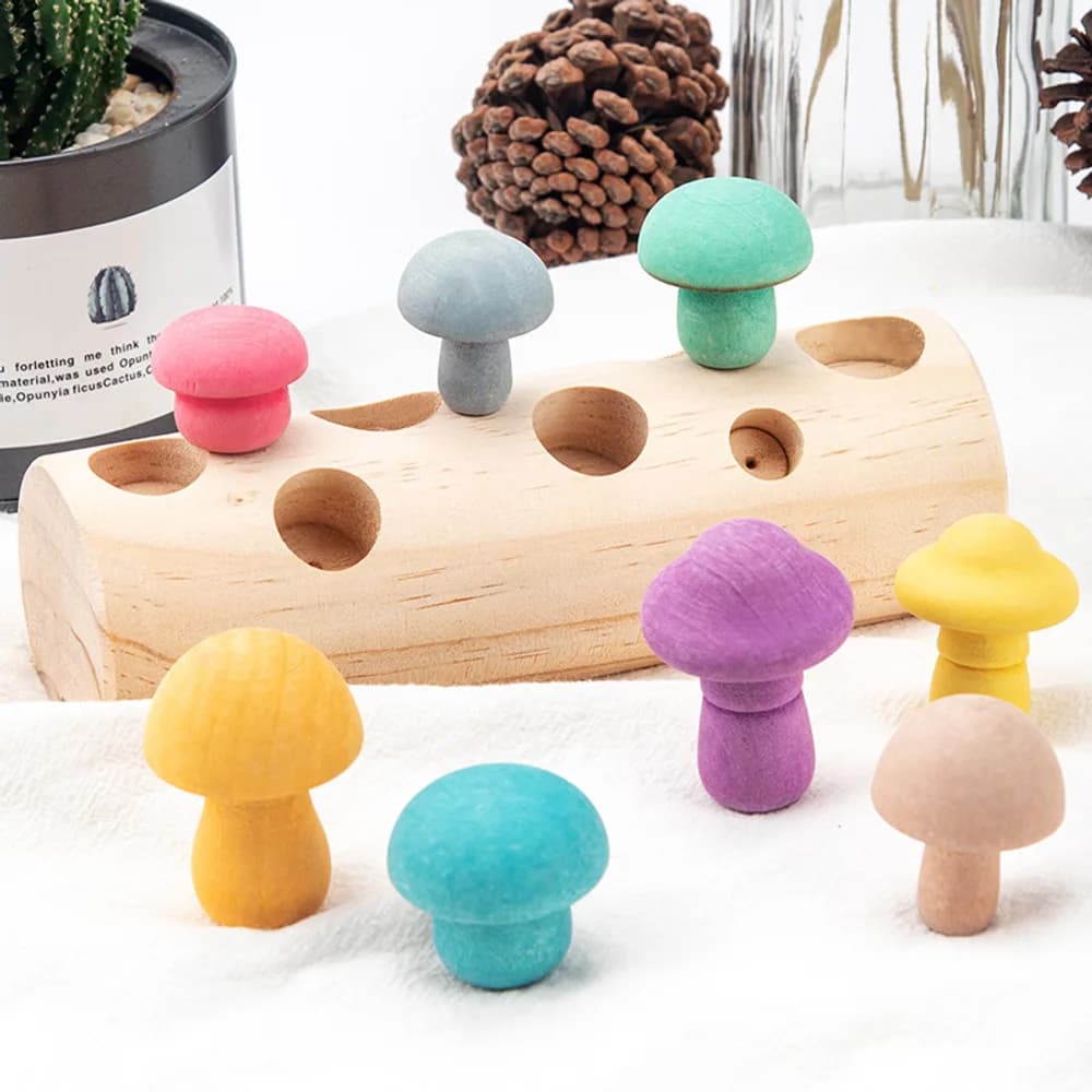 Wooden mushroom picking game