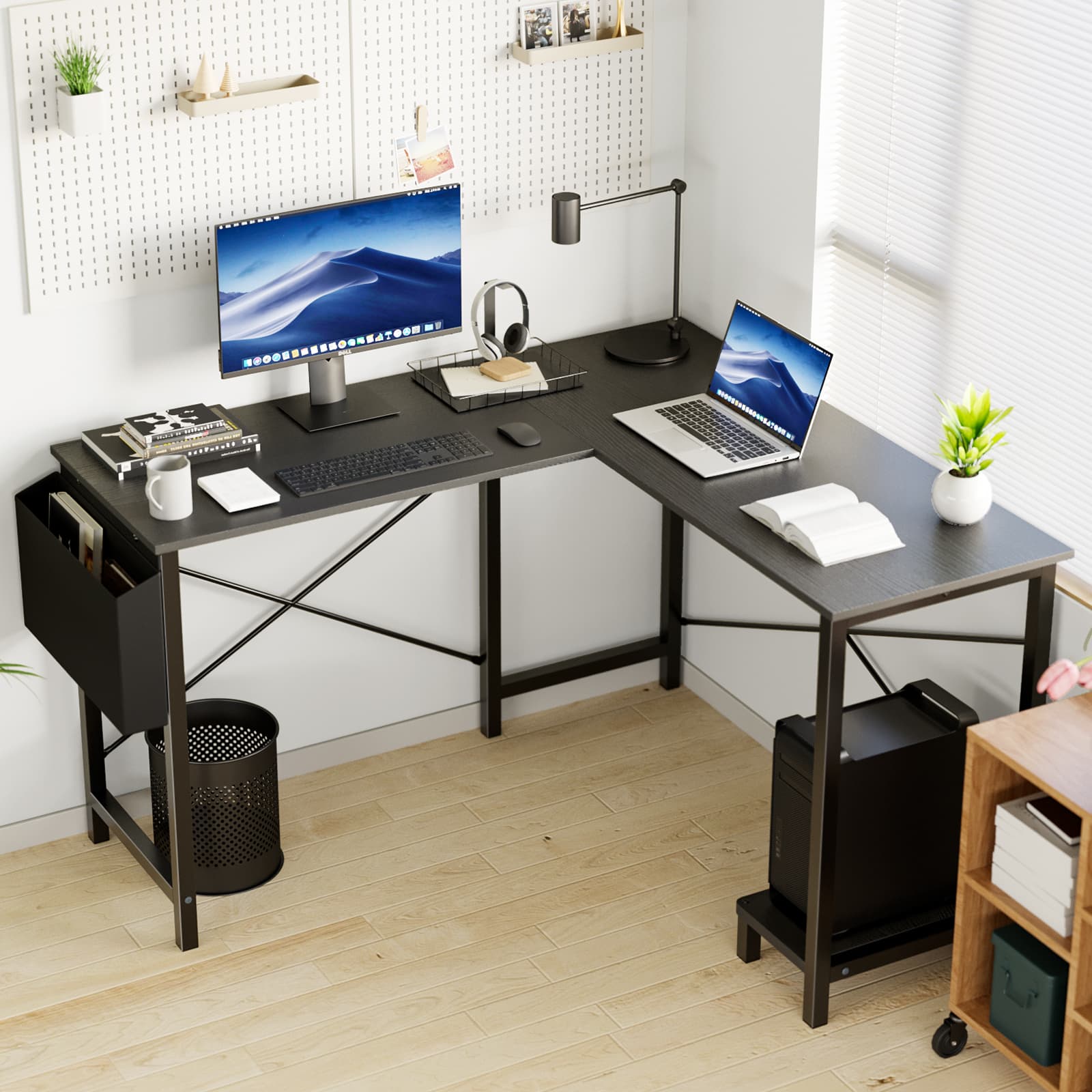 L-shaped computer desk