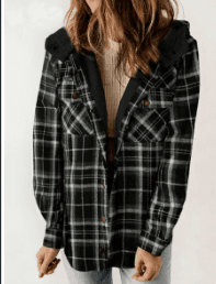 Casual Plaid Hooded Woolen Jacket For Women European And American Thickened And Fleeced Thermal Jacket