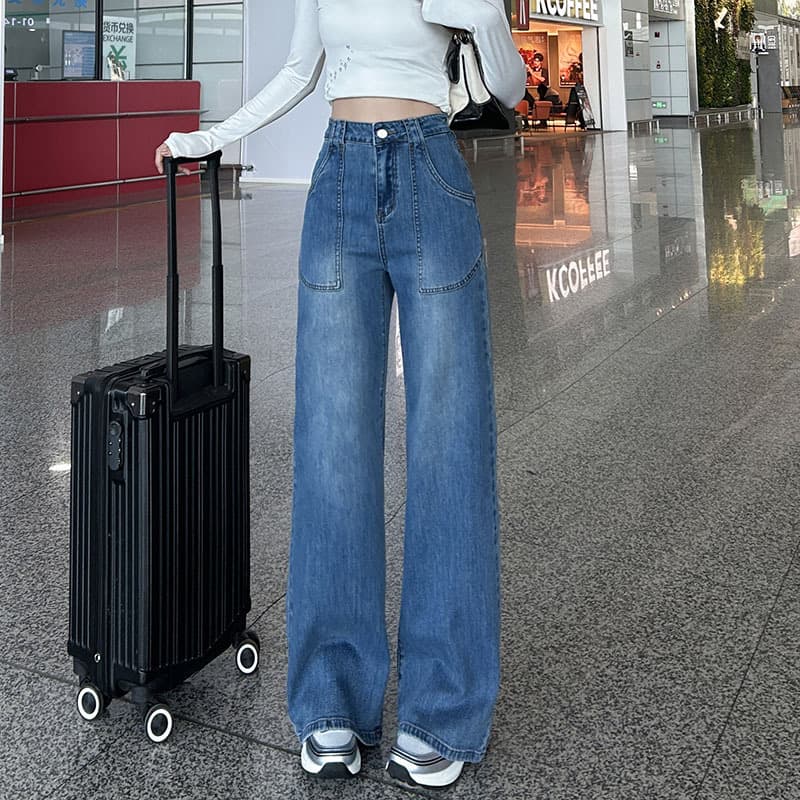 Women's High Waist Straight Jeans Loose Wide Leg