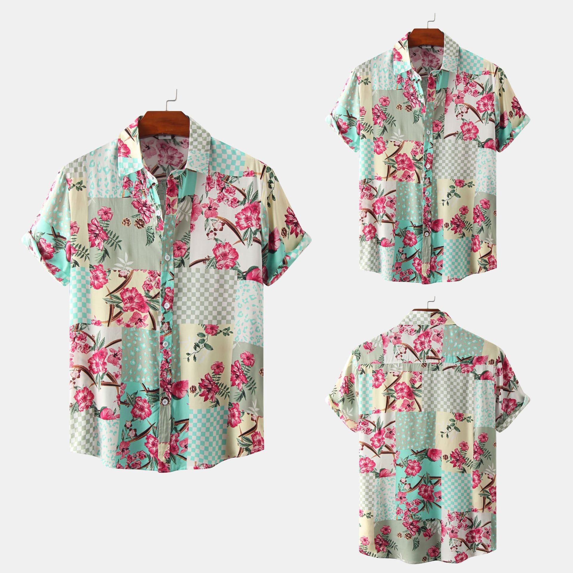 European And American Floral Men's Short-sleeved Shirt