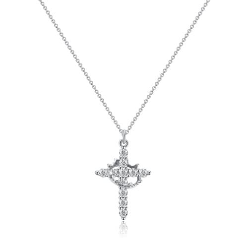 Fashion Jewelry Cross Full Diamond Crown Rotatable Necklace