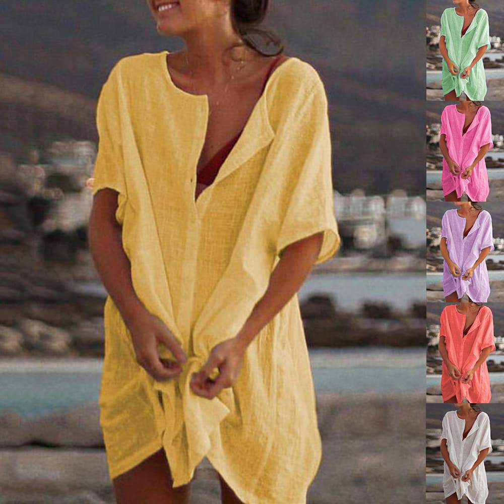 Loose Short-sleeved Shirt Summer Lightweight Single-breasted Lapel Long Top Women's Clothing